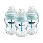 Tommee Tippee Advanced Anti-Colic Baby Bottle, 260ml, Slow-Flow Breast-Like Teat for a Natural Latch, Triple-Vented Anti-Colic Wand, Pack of 3, Polypropylene, Green