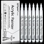 Reaeonat White Paint Pens, 6 Pack 0.7mm Fine Point Acrylic Permanent Marker Pen Set for Art,Wood, Rock Painting, Plastic, Ceramic, Glass and Fabric DIY Drawing