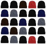 25 Pack Winter Beanie Hats, Unisex Thermal Toboggan Cold Weather Cuffed Caps Bulk Bundle, Assorted Colors, One Size