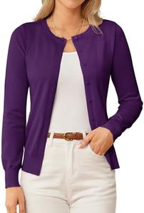 GRACE KARIN Purple Cardigan for Women Dressy Button Down Lightweight Sweater Tops S
