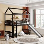 Merax House Loft Bed with Slide No Box Spring Needed for Teens, Girls or Boys, Twin, Espresso