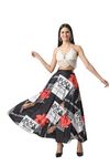 VAGISHA Women Floral Printed Skirt | Stylish A- Line Pleated Skirt | Party Casual Wear Floor Length Skirt (L, Black Flag Print)