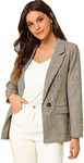 Allegra K Women's Boyfriend Notched Lapel One Button Houndstooth Blazer Jacket Medium Light Coffee