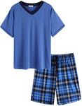 Ekouaer Mens Pajama Set Short Sleeve V Neck 2 Piece Nightwear Shorts With Pockets Summer Sleepwear PJS for Men