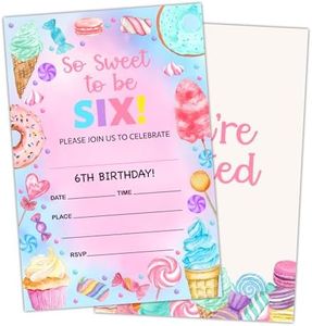 ltazhyi So Sweet to Be Six Birthday Party Invite Card for Kid, 6th Birthday Invitation for Girls, Set of 20 Cards and 20 Envelopes, Cupcake Candy Donut Celebration Party Supplies for Teen - 22