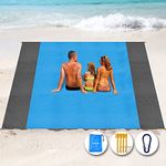 Henrycares Beach Blanket Picnic Blanket, Extra Large 300 x 275cm Sandproof Waterproof Beach Mat with 4 Stakes for 7-10 Adults, Summer Essentials Outdoor Blanket for Travel Camping Hiking Picnic (Blue)