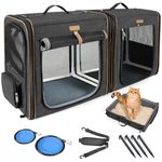Lekeinchi Cat Carrier 2-in-1 Dog Carrier for 2 Cats Small Medium Puppies Up to 20 Lbs, Double Cat Travel Carrier with Litter Box and 2 Bowls (Black)