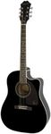 Epiphone AJ-220SCE Solid Top Cutaway Acoustic/Electric Guitar, Ebony Finish, Mahogany Neck, Rosewood Fingerboard, 25.5 scale