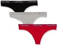 Calvin Klein Women's Motive Cotton Multipack Thong Panty, Black/Grey Heather/Obsess, Medium