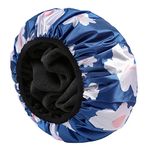 YIZIJIZI Terry Lined Shower Cap,Triple Layer Large Cap for Women,Shower Cap Reusable Waterproof,Long Thick Hair(Blue)