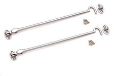 Pack of 2 x 12" (300mm) Heavy Duty Brass Cabin Hook & Eye Silent Catch/Latch/Holder/Back Gate/Shed/Patio Door in Various Finishes (Satin Chrome)