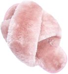 ISZPLUSH Girl's Fluffy Slippers Kids' Fuzzy Slippers Slide Sandals Leopard Tie Dye Cross Band Plush Open Toe Slip on House Bedroom Slippers, Pink, 9-10 Narrow Toddler