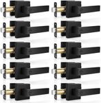 Hasmikit 10 Pack Matte Black Door Handles Privacy Door Levers, Heavy Duty Bed and Bath Door Locks Interior Door Knobs, Reversible Keyless Flat Levers with Square Rosette, YOUAILIAN-0033U