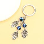 Glass Evil Eye Keychain Protect Negative Energy Buri Nazar Hamsa Hand Shape With Blue Beads With Charm For Car Good Luck Beads Protection Diy Women & Men (Blue)