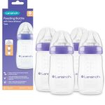 Lansinoh Anti Colic Baby Bottle - 240ml - NaturalWave® Medium Flow Teats Reduces Nipple Confusion + New Stackable Lid Breast Milk Storage Bottles Breastfeeding Bottle Feeding - Baby Bottles 4-Pack