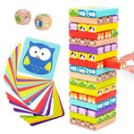 Nene Toys 4-in-1 Wooden Tumble Tower Game with Animals & Colors - Family Game for Kids Ages 3-9 - Cognitive Skills Booster, Educational Board Game for Children - Gift for Boys Girls 3+ years