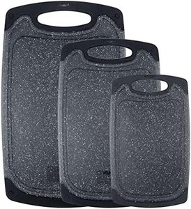 Chopping Board Set,3PCS Plastic Chopping Boards for Kitchen Non-Slip Cutting Boards with Grip Handle Juice Grooves Grinding Groove Large Chopping Boards for Meat Vegetables Fruits (Black)