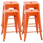 FDW Metal Stools Bar Stools 24 Inch Counter Height Stackable Barstools Indoor Outdoor Patio Furniture Dining Backless Kitchen Bar Stools Set of 4 (Orange)