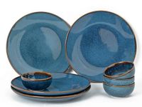 Bodhi House Reactive Handcrafted Premium Ceramic Serving Dinner Set |4 Dinner Plates, and4 Small Dinner Bowl | Stoneware | Microwave and Dishwasher Safe | Pack of 8 | Greenish Blue