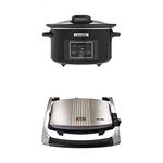 Breville Sandwich/Panini Press and Toastie Maker, 3-Slice + Serve Digital Slow Cooker with Hinged Lid and Programmable Countdown Timer, 4.7 Litre