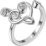 Aurora Tears Musical Note Adjustable Rings 925 Sterling Silver Harp Treble Clef Open Ring Jewelry Gifts for Women and Girls DR0131W, Cubic Zirconia