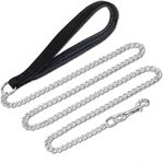 PETTOM Metal Dog Leads for Large Dogs Sturdy Dog Chain Leads Strong with Soft Padded Handle Chew Proof Heavy Duty Pet Leash (120cm/4mm Width -Black)