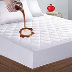 Quilted Fitted Cal King Mattress Pad Cover, Waterproof Mattress Protector, Deep Pocket Elastic Fits Up to 21'', Breathable Soft Alternative Filling Mattress Pad