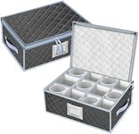 VERONLY Mug and Cup Storage Box with Dividers - 2 Pack China Storage Bin Containers Holds 24 Glassware, Stackable Coffee Mug Organizer Bin and Tea Cup with 2 Metal Zipper,Label and Handles (Grey)