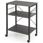 GiantexUK Kitchen Baker's Rack, 3 Tier Serving Cart Microwave Stand with Lockable Wheels & 5/10 Hooks, Rolling Storage Trolley for Home Office Living Room (Grey, 2 Adjustable Shelves)