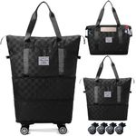 Travel Bag with Wheels,Expandable Foldable Duffel Bag Suitcases,Detachable Rolling Wheels,Rolling Duffle Bag with Wheels,Suitcases with Wheels,Gift for Men Women Lightweight Suitcases (Black)