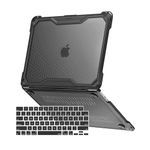 MOSISO Compatible with MacBook Air 13 inch Case 2025 2024 20223 2022 M4 A3240 M3 A3113 M2 A2681,Ruggedized Honeycomb Heavy Duty TPU Bumper Hard Shell&Keyboard Skin for MacBook Air 13.6 inch Case,Black