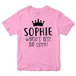 Personalised Worlds Best Big Sister T Shirt, Gifts for Daughter to Announce New Baby Arriving, Best Big Sister Girls Tee, 5-6 Years, Light Pink