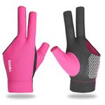 YFY Billiards Glove 3 Finger Pool Glove for Left Hand, Durable Double Stitched, Snooker Cue Sport Glove Popular Sizes for Men & Women (Hot Pink, Small)