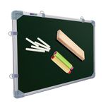 1.5x2 Feet Non-Magnetic Double-Sided Chalk Board and White Board | Ideal Use for Home, Office, with Sliding Hanging Clips, Robust Aluminum Frame and Smooth Melamine Surface (41x59 Cms);,