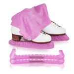 CRS Cross Skate Guards, Soakers & Towel Gift Set - Ice Skating Guards and Soft Skate Blade Covers for Figure Skating or Hockey (Program Pink, Large)