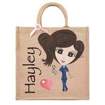 Personalised Caricature Hand Painted Jute Bag, Women's Tote Shopping Bag, Gift For Nurse, Doctor, Available in 3 Sizes - Small Medium and Large, Painted Caricature Reusable Shopping Bag