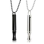 Xumann 2PCS Breathing Necklace, Titanium Steel Whistle Anxiety Necklace, Fashion Silver Black Meditation Breathlace for Men Women