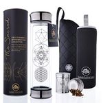 The Sacred Glass Tea Tumbler Bottle with Infuser and Strainer for Loose Leaf or Ice Tea. Cold Brew Coffee or Fruit Water Maker. 410ml Travel Bottle Mug