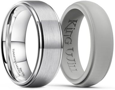 King Will Silicone Rings for Men 8mm Tungsten Wedding Band - Men's Wedding Ring Set - Rubber Wedding Bands, and Workout Rings for Men with Step Edge Design - Available in Light Gray, (69.74mm),