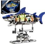 QLT Ideas Mechanical Shark Building Set - with Display Stand and Light, Marine Animal with Linkage Function, Gift for Adults, Ocean & Mechanical Enthusiasts. (Compatible with Legos for Boys Age 8-12)