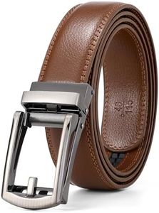 WERFORU Leather Ratchet Dress Belt for Men Perfect Fit Waist Size Up to 50 Inches with Automatic Buckle,04Style 1-Brown,Suit Pant Size 30-44 Inches