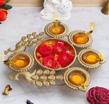 AE Urli Bowl with 5 Attached Oil Diyas for Floating Flowers and Tealight Candles (20.5 cm x 2.5 cm) (9 Inches)- Decoration Items for Home Decor Center Table Pooja Room Office