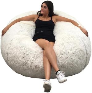Pouf Géant XXL en Fourrure - Blanc, Taille 120 cm - Fabriqué en France - Pouf Lit, Pouf XXL, Bean Bag, Gros Pouf - Confort & Douceur Extrêmes - Housse Lavable en Machine - Qualité Supérieure