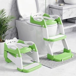 Orzbow Potty Training Seat, Toddler Toilet Seat with Step Stool Ladder, 2-in-1 Toddler Potty Training Toilet Chair for Kids Boys Girls - 5-Level Adjustable Height | Splash Guard | Anti Slip Pad, Green