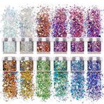 Allstarry 12 Colors Chunky Glitter Holographic Craft Glitter Cosmetic Nail Art Sequins Mixed Fine Glitter Flakes for Nails Art Decoration Hair Eyes Face Body, Resin Tumblers, Epoxy, Slime