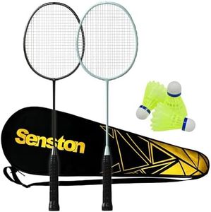 Senston Carbon Fiber Badminton Rackets Set - 2 Professional Racquets + 2 Durable Nylon Shuttlecocks & Carry Bag, 2U Lightweight (90g) with 22LBS Tension for Family, Adults,Backyard/Gym/Club Training