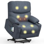 BareTay Recliner Armchair Electric Lift Chair with Massage & Heat, Extended Footrest, Oversized Riser Reclining Chair Lounge Sofa with Type C+USB, 2 Drink Holders, 4 Side Pockets