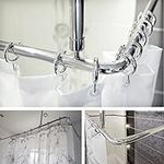 Shower Curtain Rail/Rod, 4 way use, L or U Shape With Ceiling Mount and Semi-Open Rings (Chrome)