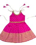 UFB Baby Girls satai pattu Pongal Jacquard Frock Dress (3-6 Months, Pink)