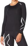 2XU Women's Compression Long Sleeve Top - Enhance Performance and Recovery - Black/Silver, Black/Silver, Small